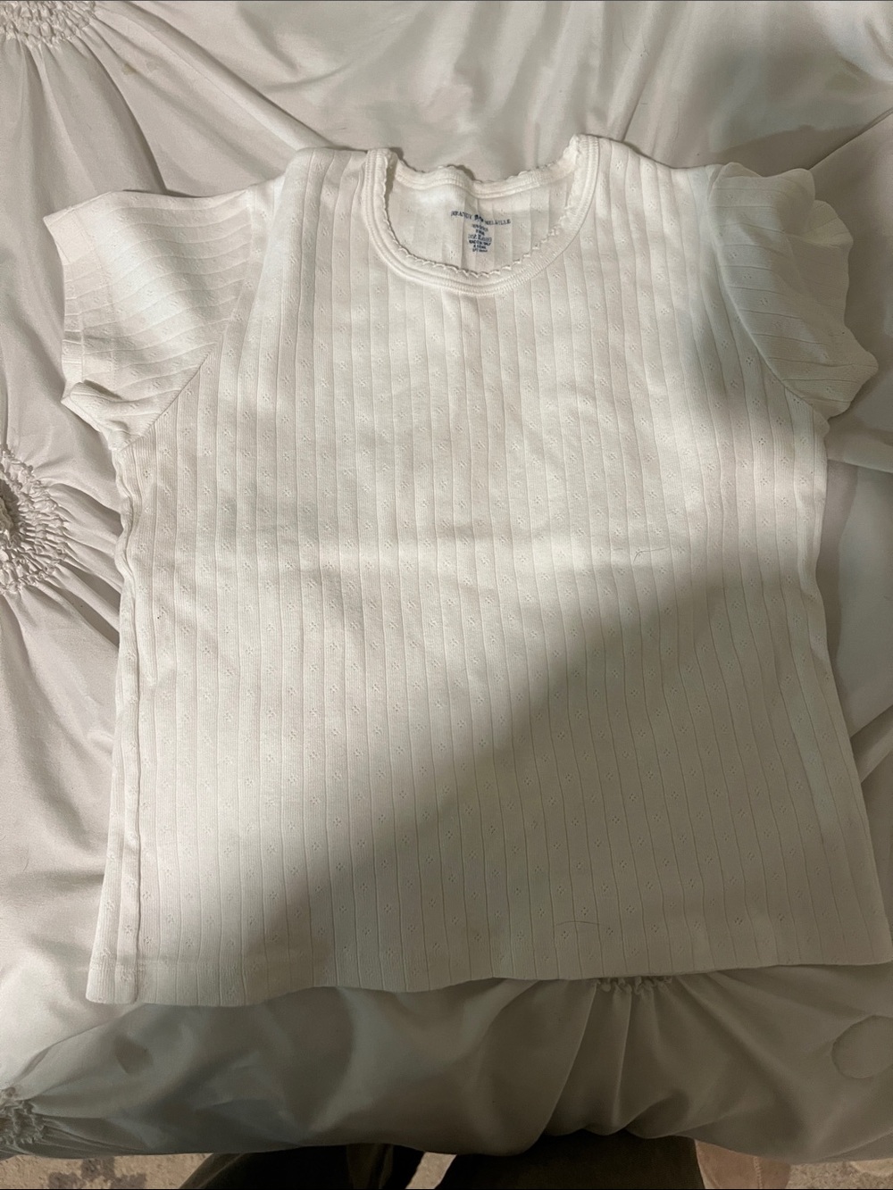 Brandy Melville White Ribbed Short Sleeve Tee